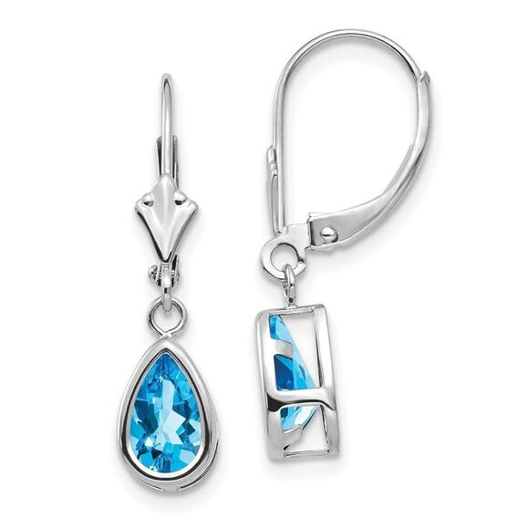 Kazi Luxury 14k White Gold 8x5mm Pear Blue Topaz Leverback Earrings